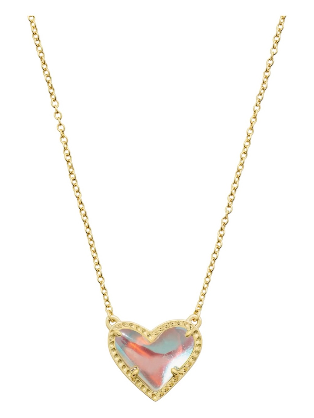 Kendra Scott Ari Heart Gold Pendant Necklace in Dichroic Glass